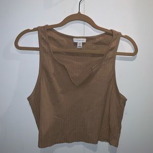 Topshop tan pleated v-neck crop top